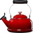 Le Creuset Enamel On Steel Whistling Tea Kettle with Metal Finishes, 1.7 qt., Cerise