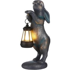 OMISTAR Garden Statues Rabbit with Solar Lantern, Cordless Bunny Figurines Lantern, Outdoor Decor for Yard, Patio, Lawn, Housewarming Gifts