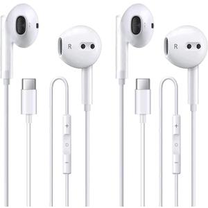 2 Pack of USB C Headphones for iPhone 17/17Pro/17Pro Max/16/16 Pro/16 Plus/16 Pro Max/15/15 Plus/15 Pro/15 Pro Max,USB Type C Earphones HiFi Stere, White Wired Earbuds with Microphone & Volume Control