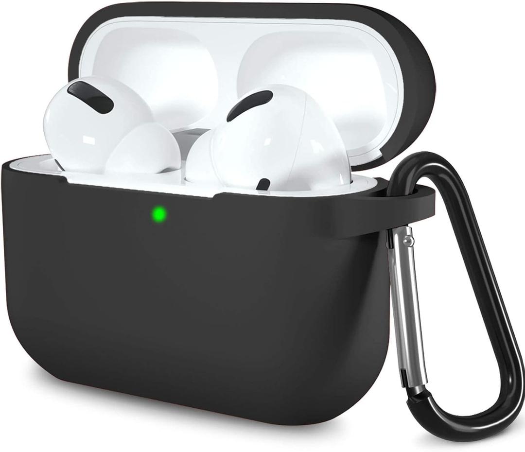 Lerobo Compatible with AirPods Pro Case, Full Protective Shockproof Washable Silicone Cover Case for Airpods Pro Supports Wireless Charging with Carabiner Black