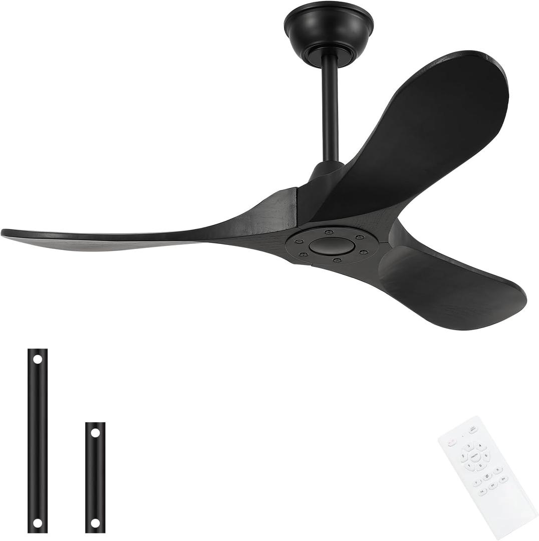 42'' Ceiling Fan no Light,Outdoor Ceiling Fan with Remote Control,3 Solid Wood Blades with Large Airflow for Bedroom,Living Room,Garage(black)