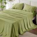 Bedsure Queen Sheet Set, Rayon Derived from Bamboo, Cooling Sheets, Breathable & Soft, Deep Pocket Up to 16 Inches, Hotel Luxury Silky Bedding for Hot Sleepers, Green