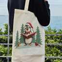 Dlzdn Christmas Penguin Tote Bag Winter Reusable Shopping Grocery Bag Beach Bag Birthday Gifts for Women Teacher