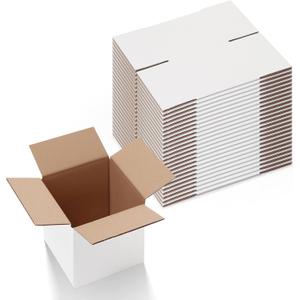 Calenzana 6x6x6 Inches Shipping Boxes Set of 25, White Corrugated Cardboard Box for Packing Mailing Small Business