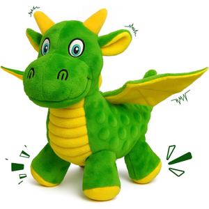Squeaky Dog Toys - Soft Plush Dragon Dog Toy with 5 Squeakers & Crinkle Paper, Dog Toys for Small, Medium and Large Dogs to Keep Them Busy (Green,10")