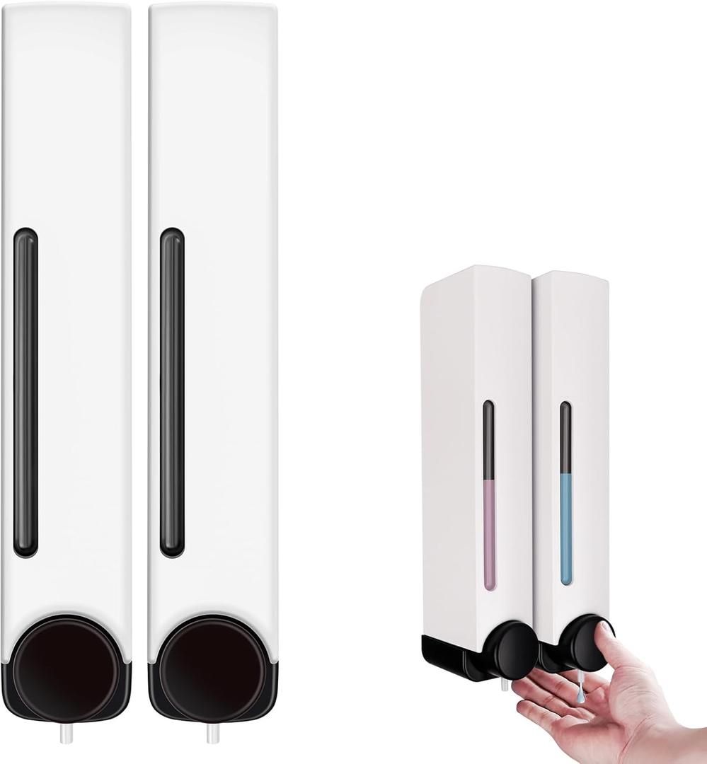 Shampoo and Conditioner Dispenser Bathroom Shower Soap Dispenser Wall Mounted Soap Dispenser No Drilling Required Extra Large Capacity Suitable for Hotel/Bathroom/Toilet White (Set of Two)