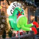 LETIME 3.5FT Christmas Inflatable Outdoor Decoration Green Ugly Monster Wreath Christmas Window Inflatable with Built-in LED Lights for Holiday Xmas Window Yard Decor