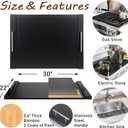 30"x22" Noodle Board Stove Cover for Electric & Gas Stoves, Natural Bamboo Ranges Stovetop Cover for Extra Counter Space, Also Sink Cover & Serving Tray (Black)