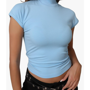 Dwnval Womens Fashion Mock Turtle Neck Cap Sleeve Shirts Slim Fit Ribbed Knited Tops 2025 Summer Small