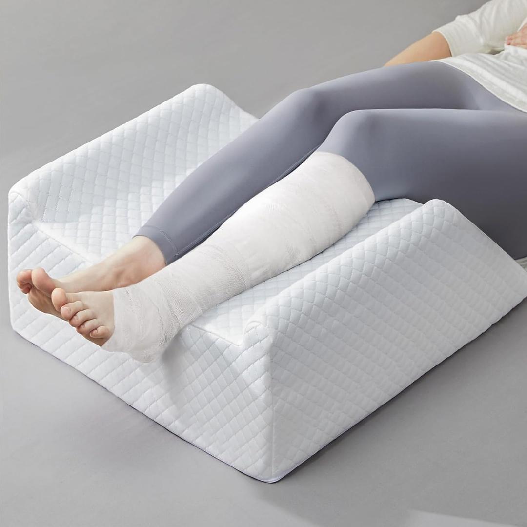 Leg Elevation Pillow for Blood Circulation After Surgery Swelling, Wedge Pillow for Legs Pain Relief, Foot & Ankle Injury, Rest & Sleeping, 8" Memory Foam Leg Pillow (24*21*8.5 Inch, White)
