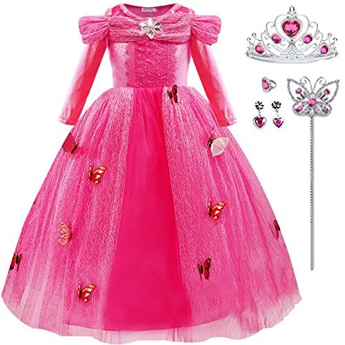 iTVTi Girls Princess Fancy Dress Up Children Long Sleeve Halloween Party Costume, Pink, 2-3 Years (Label 100)