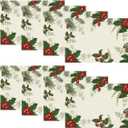 Artoid Mode Holly Pine Cone Christmas Placemats Set of 8, 12x18 Inch Seasonal Winter Table Mats for Party Kitchen Dining Decoration (Red/Green)