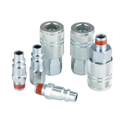 Yolass 3/8” Industrial Air Coupler, 1/4 Inch NPT Threads Size, 3Pcs High Flow Air Coupler and 3Pcs Air Plug, Widely used in Professional Workplace, Home, Auto Repair, Air Compressor, and so on