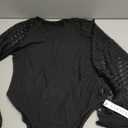 LYANER Women's Crew Neck Bodysuit Lace Hollow Out Long Sleeve Slim Fit Stretchy Leotards Tops Solid Black Medium