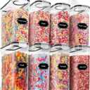 PRAKI Cereal Containers Storage Set (4L,135.2 Oz), 8PCS Airtight Food Storage Containers with Lids for Kitchen & Pantry Organizers and Storage, Cereal Dispensers with 20 labels, Measuring Cup & Marker