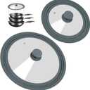 Universal Lid for Pots, Pans, and Skillets - 2 Pack Silicone Replacement Pan Lid Fits 7", 8" 9" & 10", 11", 12" Cookware - Tempered Glass Pot Lid Cover for Frying Pans, Cast Iron, CrockPot