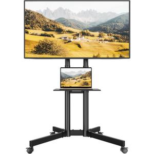 BONTEC Mobile TV Stand with Tilt Function, Rolling TV Cart for 3285 Inch LED LCD OLED Flat & Curved TVs, Portable Stand with Laptop Shelf, Locking Wheels, Max VESA 600x400mm, 121 lbs Capacity, Black