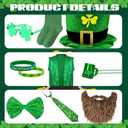 YQUQWN 10 Pcs St. Patricks Day Costume Accessories Set Leprechaun Outfit with Shamrock Hat Sequined Vest Bow Tie Glasses Necklace & Green Party Parade Decorations