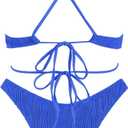 ZAFUL Women's Sexy Cutout Bikini Set High Cut Textured Metal Ring Cheeky Swimsuit Two Piece Bathing Suit