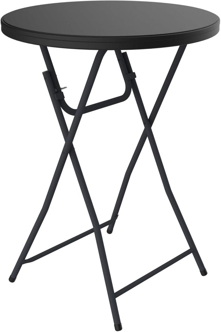 Folding Height Cocktail Table with Metal Legs 32'' Round Top for Small Spaces Bar Wedding Party Indoor Outdoor Use, Black