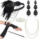 BABEYOND 1920s Flapper Accessories Gatsby Costume Accessories Set 20s Flapper Headband Pearl Necklace Gloves Plastic Holder