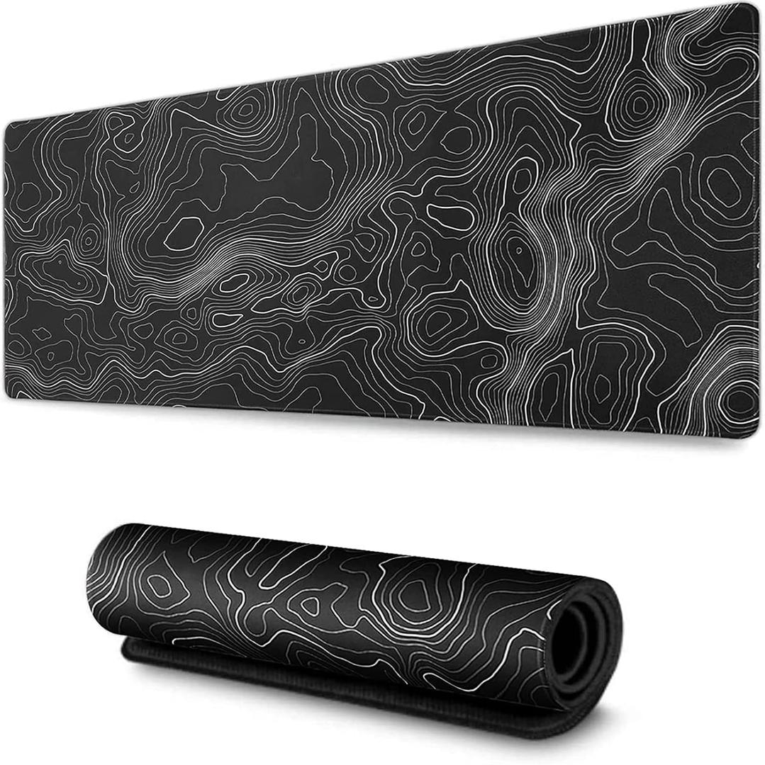 AQQA Large Mouse Pad Mat (35x17 in) Extended XXXL Gaming Mouse Pad with Non-Slip Rubber Base, Background Topographic Map Lines Contour Geographic for Gaming Office Laptop Computer Men Women (Black)