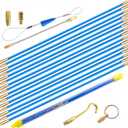50' Fiberglass Cable Wire Running Rod Coaxial Electrical Connectable Fish Tape Pull Kit With Hook And Hole Kit In Transparent Tube, Blue
