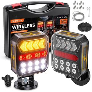 Wireless Trailer Lights, Solar Rechargeable Magnetic Tow Lights | 180 Rotatable, 100FT Range, Turn/Brake/Running/Alert Modes, IPX6 Waterproof for Truck Boat RV Camper