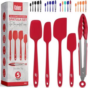 Kaluns Silicone Spatula Set, 4 Rubber Spatulas 600F Heat Resistant, Nonstick Seamless Design with Stainless Steel Core, Dishwasher Safe, BPA free, Bonus Tongs Included