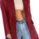Pepochic Womens Oversized Faux Leather Jacket Long Sleeve Blazer Lapel | Button Down, Shacket Coat, with Pockets (Red)