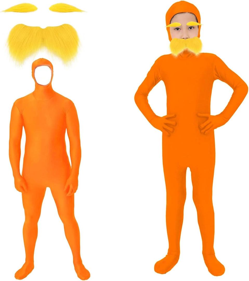 Kavoc 2 Pcs Orange Costume Yellow Mustache and Eyebrows Orange Jumpsuit for World Book Day Halloween Party Dress up (8-10 Years)