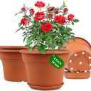 16 inch Plastic-Flower-Pot-for-Indoor-Plants, 4 Pack Large Outdoor Planter Pot with Drainage Holes & Saucers, Resin Decorative Garden Pots Planters