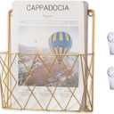 Wall-Mounted File Organizer, Metal Wall File Holder, Magazine Rack, Space-Saving Design, Ideal for Home Office, Workspace, and Study Room Organization (Gold)