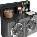 2-Tier Washer Dryer Countertop, 18.5" Raised Height Laundry Countertop with Edge Rails and Non-Slip Pad, 54"W x 27.55"D Washer and Dryer Topper for Laundry Room Storage Organization (Black)