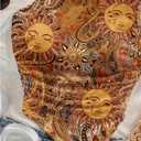 Women's Floral One Shoulder Fitted Tank Top Sleeveless Asymmetrical Hem Ruched Crop Tops (Brown, L)