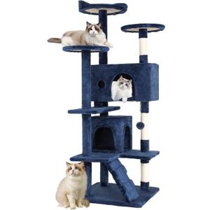 FDW Cat Tree 54in Cat Tower Multi-Level Durable Cat Scratching Post & Cozy Fun Cat Jumping Platform Space Saving Cat Condo Pet Play House for Indoor Cats,Dark Blue FDW Cat Tree 54in Cat Tower Multi-Level Durable Cat Scratching Post & Cozy Fun Cat Jumping Platform Space Saving Cat Condo Pet Play House for Indoor Cats,Dark Blue