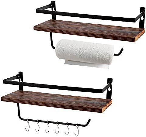 PHUNAYA Floating Shelves,Wall Mounted Shelf for Kitchen,Living Room,Bedroom,Bathroom Storage,Rustic Wood,Set of 2(Brown)