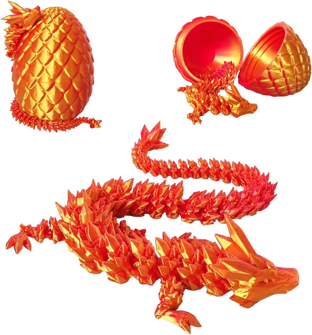 2 x ZHEBAG 3D Printed Dragon Egg, 3D Printed Articulated Dragon Eggs with Dragon Inside, Crystal Dragon Fidget Toy, Adults Fidget Toys, Mystery Dragon Egg for Autism and ADHDLaser Red (Medium)