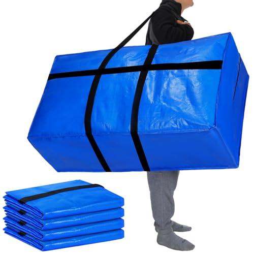 Windyun 4 Pack 98 Gallon Extra Large Moving Bags XXL Heavy Duty Storage Bag with Strong Zipper Handle Jumbo Big Tote Box Foldable for College Dorm Travel Clothes Duffle Blanket Pillow(Blue)One Bag Missing