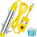 Immersion Water Heater 1500W, Portable Submersible Water Heater with Thermostat for Bucket Bathtub Hot Tub, Real-Time Temperature Display & 15 Presets Control, Dry Burn Protection