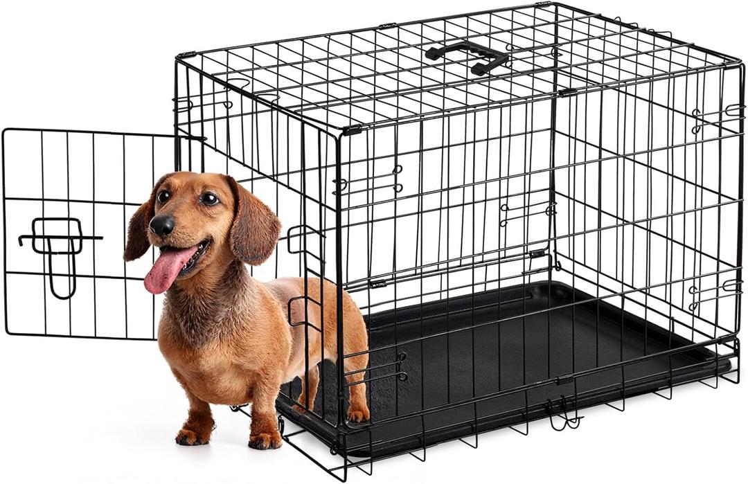 Sweetcrispy 30 Inch Single Door Dog Crate, Metal Pet Kennel with Secure Lock, Foldable Design, Removable Tray for Easy Cleaning, Portable Puppy Cage for Small Dogs, Ideal for Training & Travel