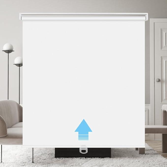SHADEMOON Cordless Blackout Window Roller Shades, Pull Down Spring System Indoor Blinds, Room Darkening Waterproof UV Blocking Thermal Insulated Fabric for Home Office (White, Width 15", Height 72")