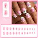 Medium Square Press on Nails French Tip False Nails with Leopard Print 3D Flower and Stars Designs Fake Nails Embossed Acrylic Nails Full Cover Stick on Nails for Women 24 Pcs (P-13, M-13)
