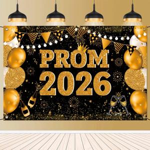 Large 71" X 43" Prom Send Off Decorations 2026 Banner, Black and Gold Prom Backdrop for Photoshoot for High School College Graduation Party Decor