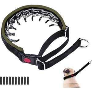 Martingale No Pull Dog Collar, Heavy Duty Nylon With Buckle, Adjustable Anti Pull Reflective Slip for Small Dog Training Walking, Size S, Army Green