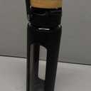 24oz Glass Water Bottle with Straw and 2 Lids-Bamboo and Spout Lid, Borosilicate Glass Water Bottle with Silicone Sleeve and Time Marker,BPA Free & Cupholder Friendly,Black