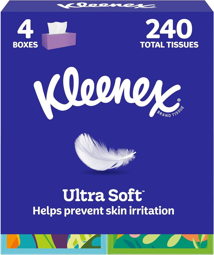 Kleenex Ultra Soft Facial Tissues, 4 Cube Boxes, 60 Tissues per Box, 3-Ply (240 Total)