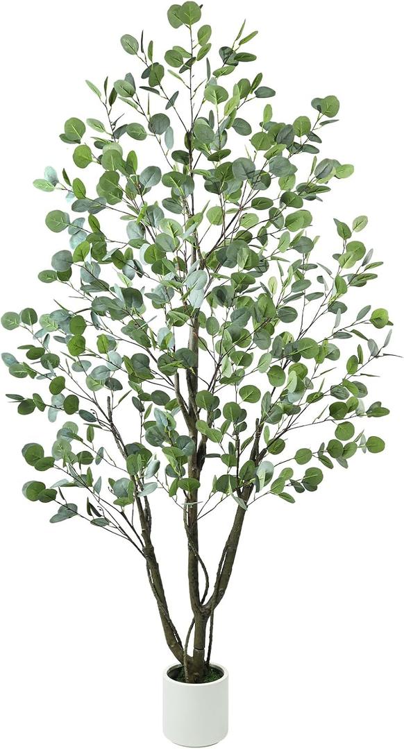 Caxchiling Artificial Eucalyptus Tree 6FT, Fake Tree for Indoor Outdoor, Lifelike Faux Large Floor Plants with Heavy Trunk with Vines and Moss Topper, Home Office Decor for Living Room Bedroom Doorway