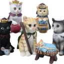 Needzo Cat Nativity Set, Unique Christmas Home Decoration, Festive Kitten Figurines for Centerpiece, 6 Pieces, Up to 3.75 Inches