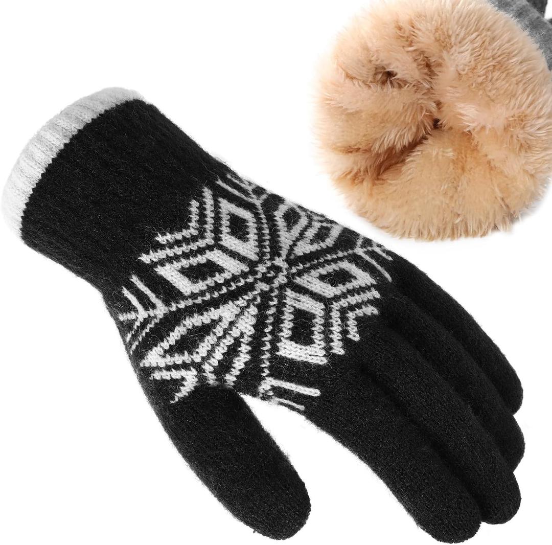 Trifabricy Winter Gloves for Women & Men Wool Winter Gloves Warm Thicken Fleece Touch Screen Glove for Cold Weather (Black)